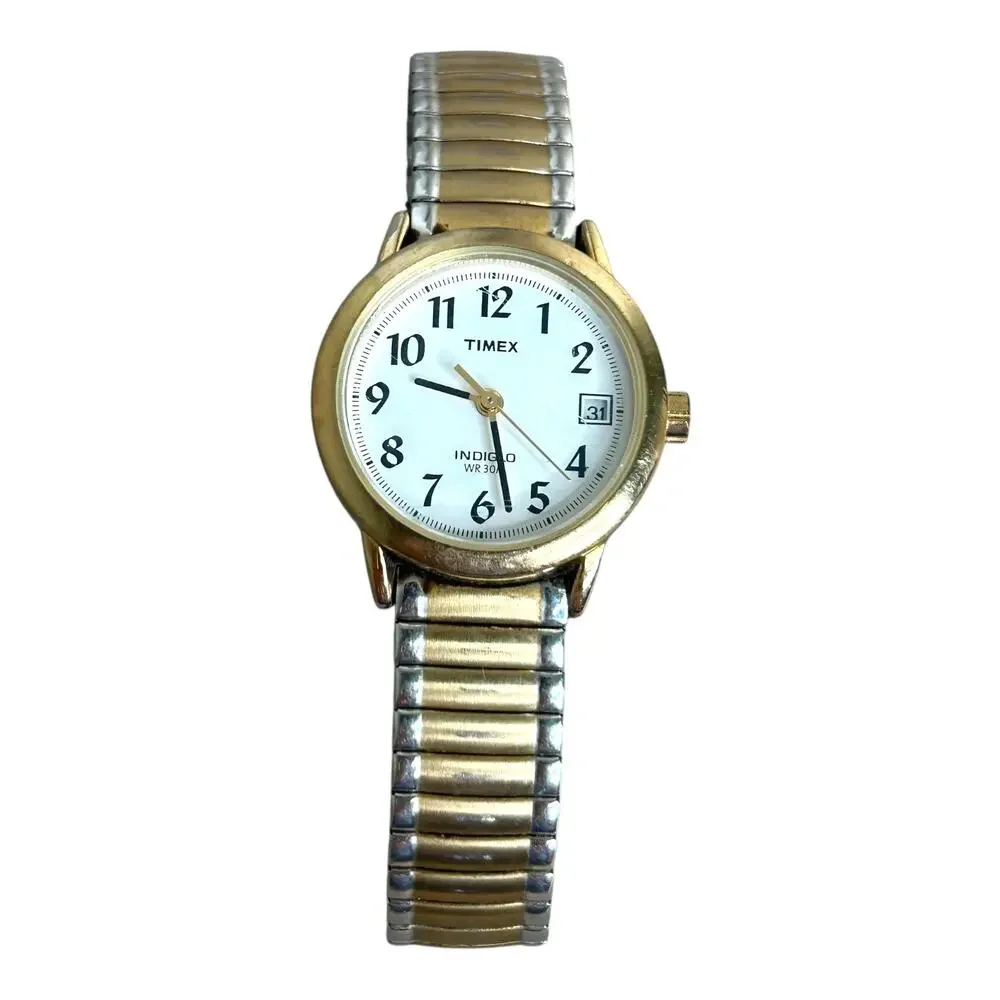 Vintage Timex Indiglo Women Watch Two Tone Expansion Band Untested